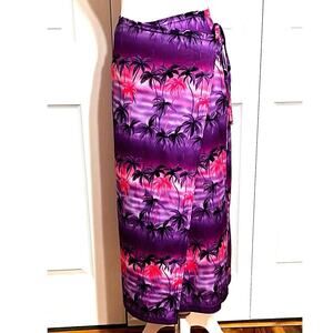 Vintage Kowah wrap swim botom coverup sz M Hawaiian  style tropical sunset palms